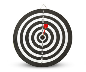 dart arrow hitting in the target center of dartboard