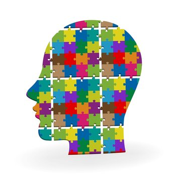 Vector 3d human head colorful puzzle logo template