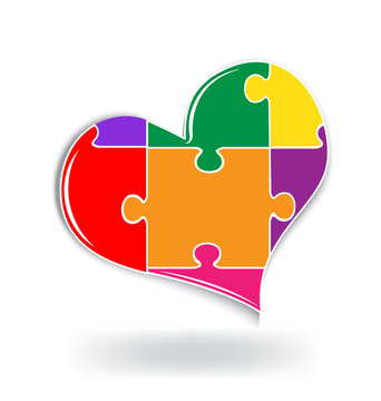 Puzzle love heart symbol logo