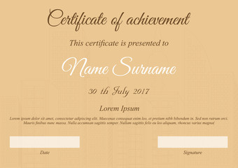 Vector certificate template in brown colors with city