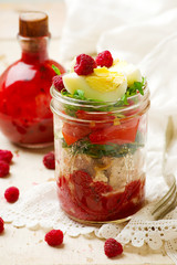 spring cobb salad with raspberry vinaigrette