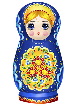 Blue Nesting Doll Illustration with Floral Details