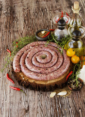 raw beef sausages, selective focus