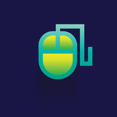 computer mouse icon on blue background. logo. symbol. Technology. vector. illustration