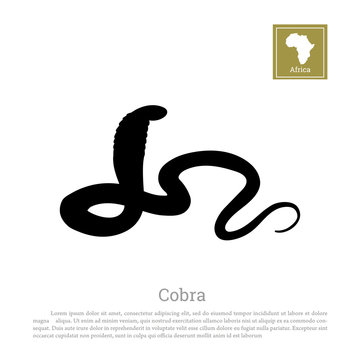 Black silhouette of a snake on white background. African animals