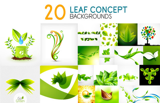 Vector mega collection of green concepts, leaf icons, summer and spring ideas