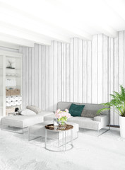 Modern loft interior bedroom or living room with eclectic wall with space. 3D rendering.