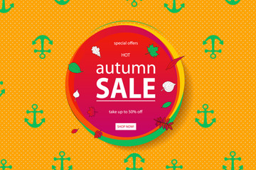 Fototapeta premium Autumn sale flyer template with lettering.