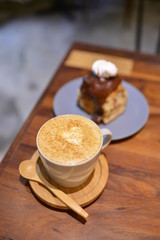 Caramel cinnamon roll and coffee