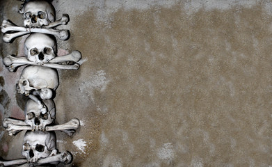 Grunge background with human skulls and bones
