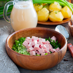 Russian village soup with white wheat kvass, square