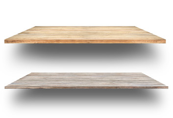 Wooden shelves isolated on white background,Clipping Path.