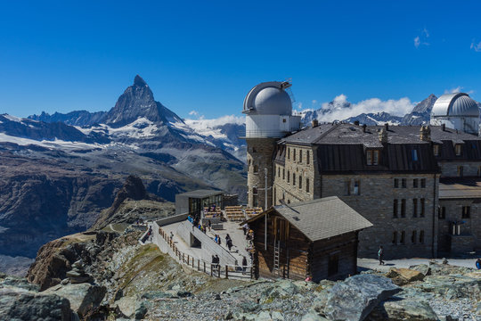 View of Matterhorn and Gornergrat hotel, Swiss Alps, Switzerland