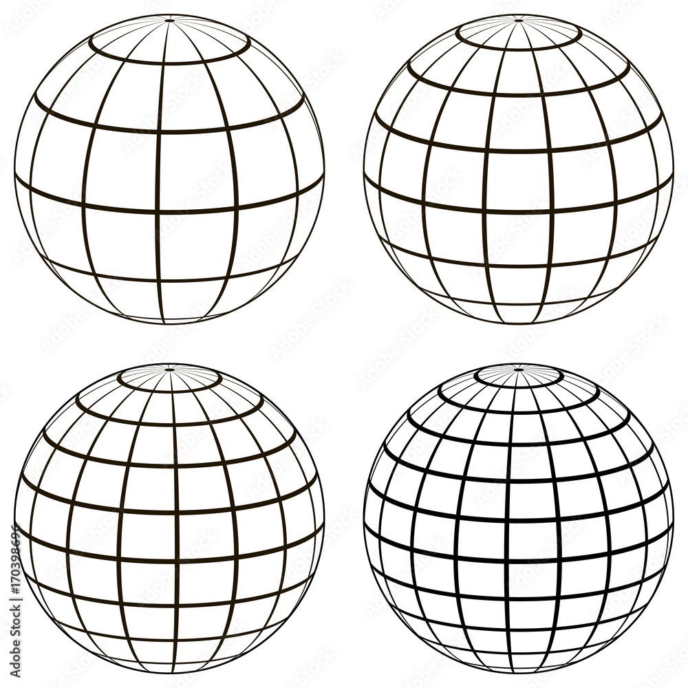Poster set 3d ball globe model of the earth sphere with a coordinate grid,