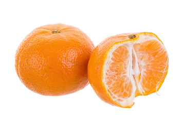 Half orange fruit on white background, fresh and juicy