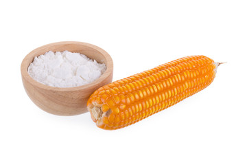 White Corn flour powder a popular food ingredient used in baking and for thickening sauces or soups isolated on white background.