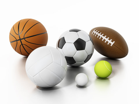Sports balls isolated on white background. 3D illustration