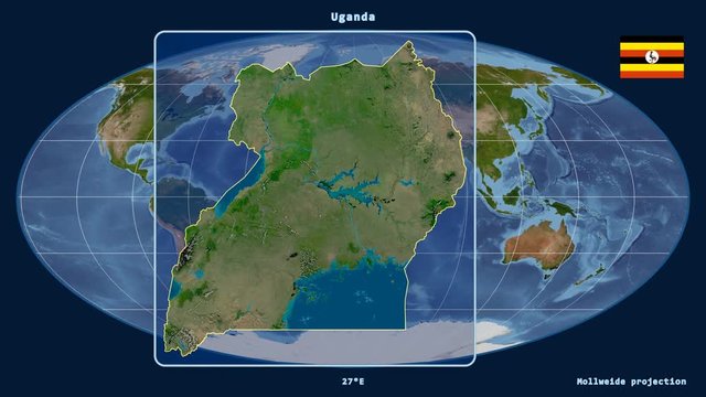 Uganda - 3D tube zoom (Mollweide projection). Satellite