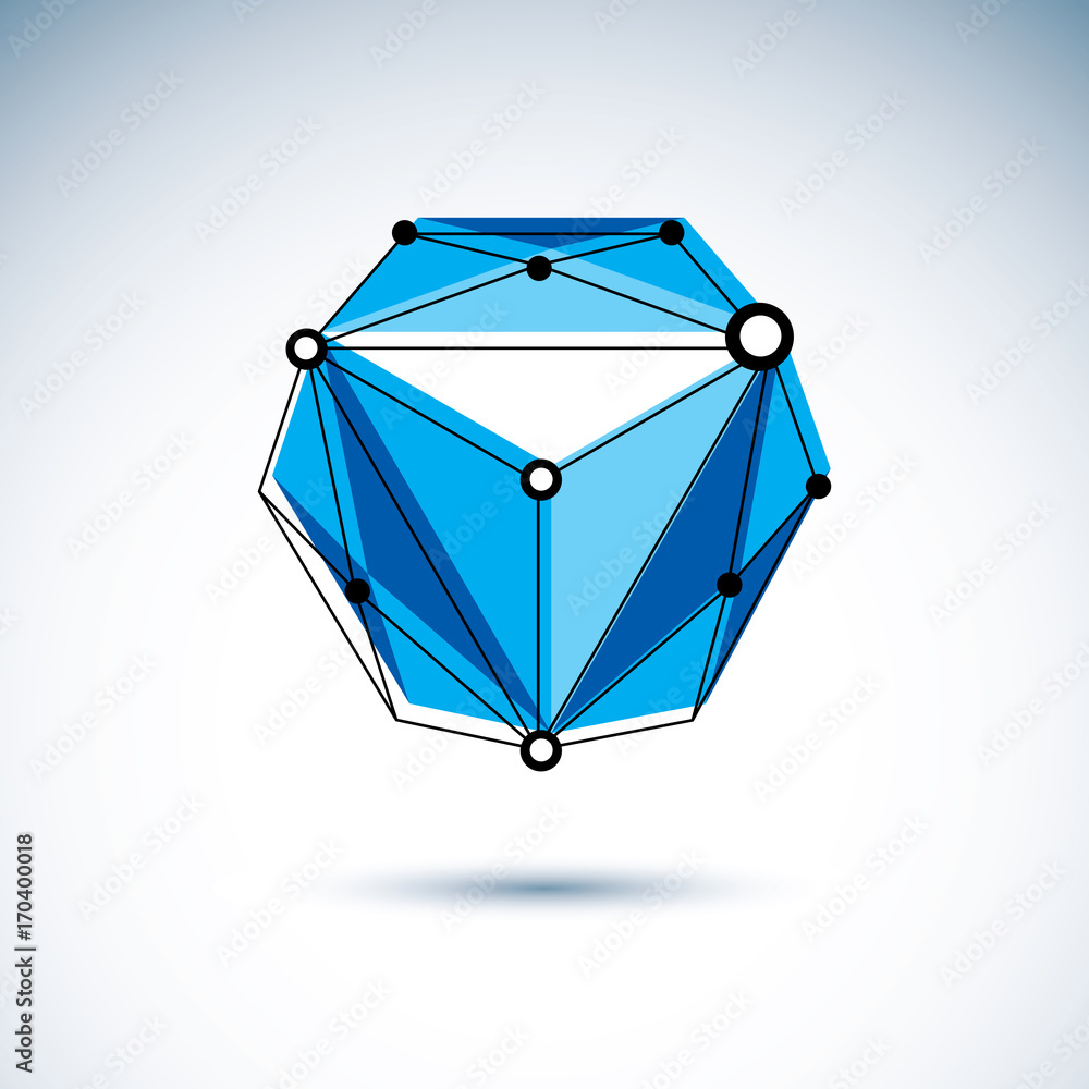 Poster new technology logotype. 3d origami abstract mesh object, vector design element.