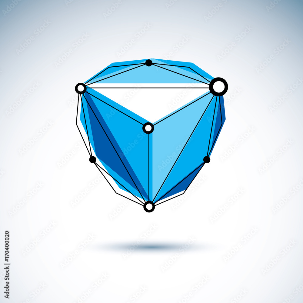 Poster new technology logotype. 3d polygonal geometric faceted object, vector abstract design element.
