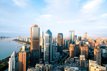 a bird's eye view of shanghai at dusk