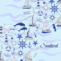 Nautical background hand drawn elements