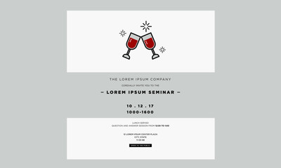 Wine Glasses Cheers Business Seminar Invitation Design Template (With time, date and venue details)