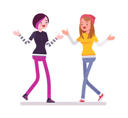 Young women meeting with open hands