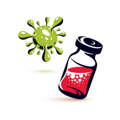 Vector medical vial illustration isolated on white. Epidemic vaccination concept