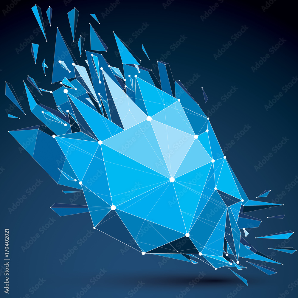 Poster abstract 3d origami figure with connected white lines and dots. vector low poly shattered design ele