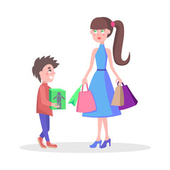 Family Shopping Cartoon Flat Vector Concept