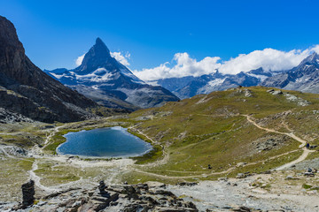 Swiss alpine landscape with Matterhorn and RIffelsee, Swiss Alps, Switzerland