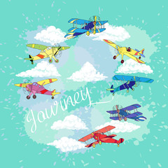 Obraz na płótnie Canvas Background with Colored Airplanes