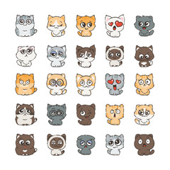 Cute cartoon cats and dogs with different emotions. Sticker collection.