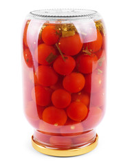 tomatoes in jar on white