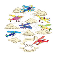 Naklejka premium Background with Colored Airplanes