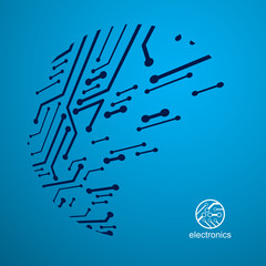 Futuristic cybernetic scheme, vector motherboard illustration. Digital element, circuit board. Technology innovation abstract background