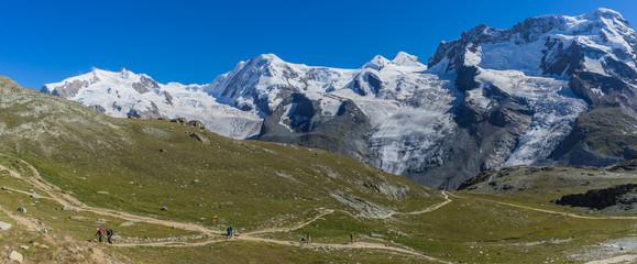 Swiss Alps panorama with Monte Rosa (Dufourspitze) and Breithorn, Swiss Alps, Switzerland