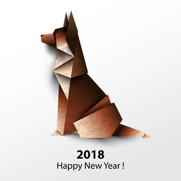 Dog German shepherd. Paper origami. Vector illustration. 2018 Happy New Year