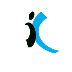 Vector illustration of excited abstract  man with raised reaching up. Successful business career abstract logo. Corporate development symbol. Freedom creative icon.