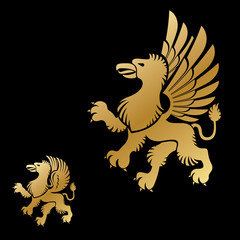 Winged Gryphon, mythical animal ancient emblems elements set. Heraldic vector design elements collection. Retro style label, heraldry logo.