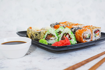 Sushi roll on white background