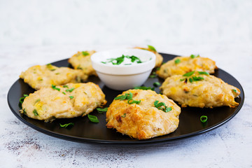 Chicken schnitzels on white background