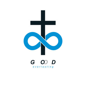 Everlasting God vector creative symbol design combined with infinity endless loop and Christian Cross, vector logo or sign.