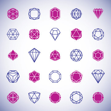 Vector abstract geometric forms collection can be used as corporate business identity logo. Faceted gemstone sign.