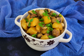 Stewed potatoes on dark background