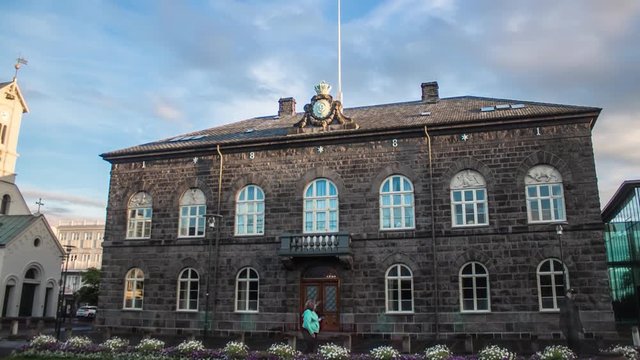REYKJAVIK, ICELAND - AUGUST 16, 2017- Althing Icelandic Parliament Hyperlapse
