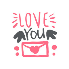 Love you logo template, colorful hand drawn vector Illustration