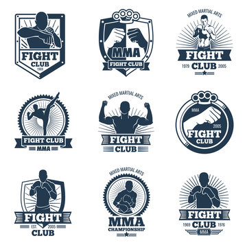 Retro vector emblems and labels. Fight club vintage logos Stock Vector | Adobe