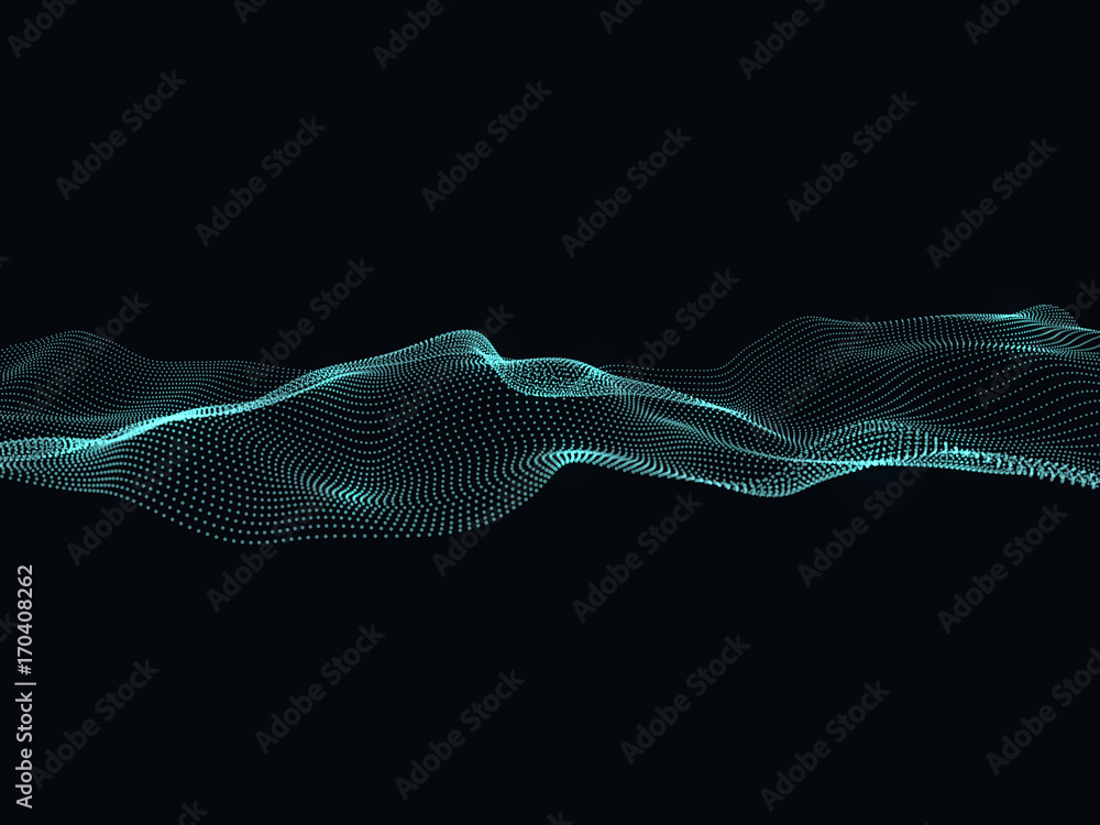 Poster digital flow of particles. abstract wave vector background